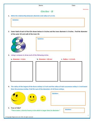 Preview image for worksheet with title Circles - II