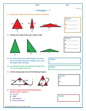 Preview image for worksheet with title Triangles - I