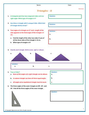 Preview image for worksheet with title Triangles - II