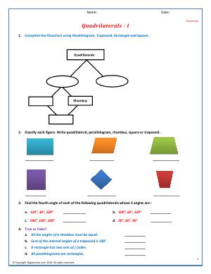 Preview image for worksheet with title Quadrilaterals - I