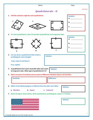 Preview image for worksheet with title Quadrilaterals - II