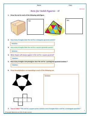 Preview image for worksheet with title Nets for Solid Figures - II