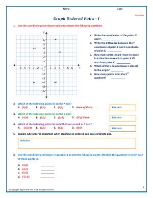 Preview image for worksheet with title Graph Ordered Pairs - I