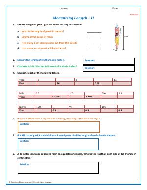 Preview image for worksheet with title Measuring Length - II