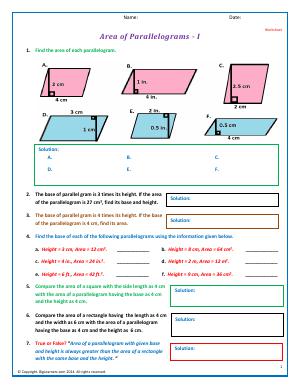 Preview image for worksheet with title Area of Parallelograms - I