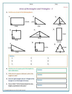 Preview image for worksheet with title Area of Rectangles and Triangles - I