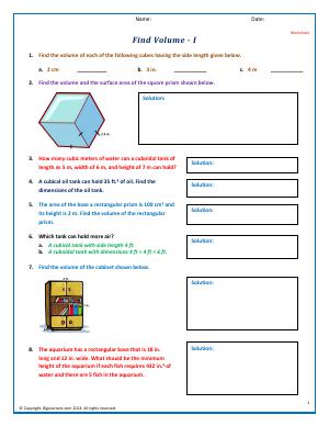 Preview image for worksheet with title Find Volume - I