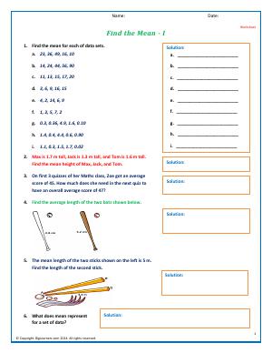 Preview image for worksheet with title Find the Mean - I