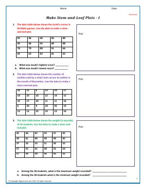 Preview image for worksheet with title Make Stem-and-Leaf Plots - I