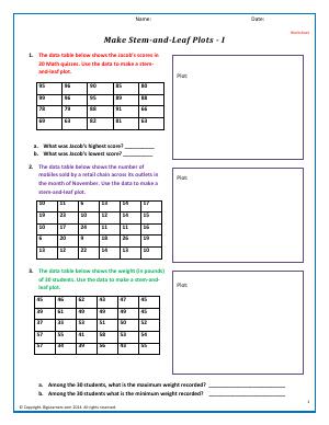 Histograms and StemandLeaf Plots  Fifth Grade Math Worksheets  Biglearners