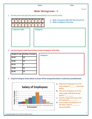 Preview image for worksheet with title Make Histograms - I