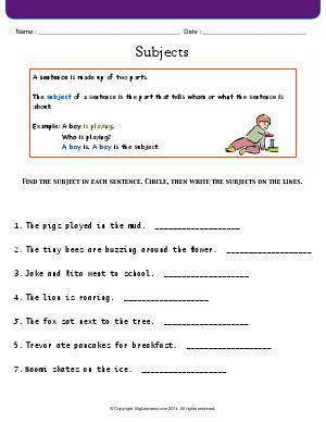 Preview image for worksheet with title Subjects