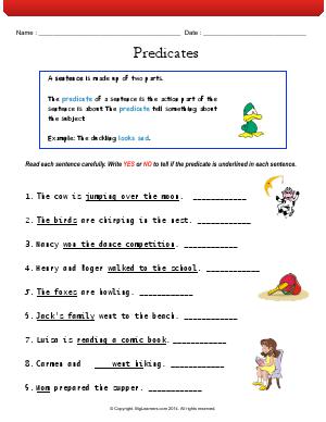 Preview image for worksheet with title Predicates