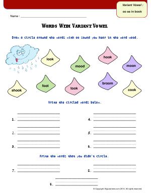 Preview image for worksheet with title Words With Variant Vowel