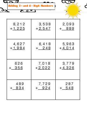 Preview image for worksheet with title Adding 3- and 4- Digit Numbers