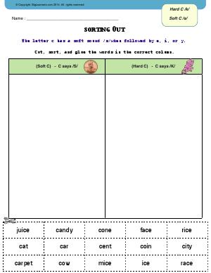Preview image for worksheet with title Sorting Out (Hard C and Soft C)