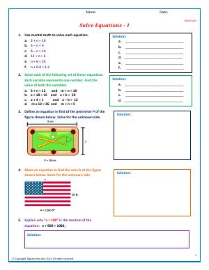 Expressions and Equations | Fifth Grade Math Worksheets | Biglearners