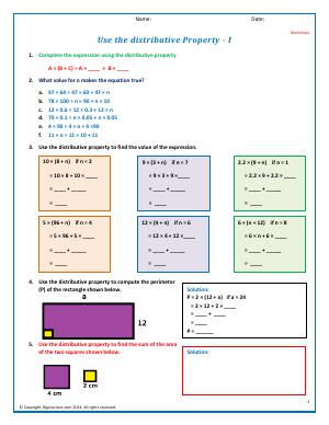 Preview image for worksheet with title Use the distributive Property - I