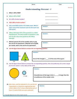 Preview image for worksheet with title Understanding Percent - I