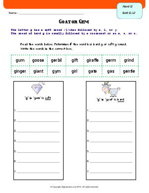 Preview image for worksheet with title Goat or Gem (Hard G and Soft G)