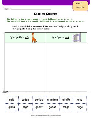 Preview image for worksheet with title Gate or Giraffe (Hard G and Soft G)
