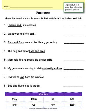 Preview image for worksheet with title Pronouns