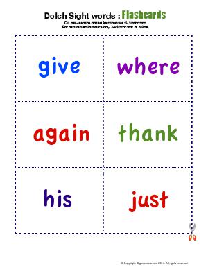 Preview image for worksheet with title Dolch Sight words : Flashcards