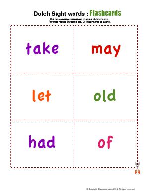 Preview image for worksheet with title Dolch Sight words : Flashcards