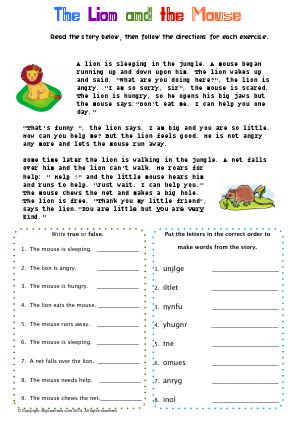 Preview image for worksheet with title The Lion and the Mouse