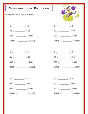 Preview image for worksheet with title Subtraction Pattern 2