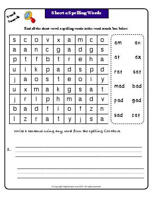 Preview image for worksheet with title Short a Spelling Words