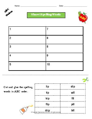Preview image for worksheet with title Short i Spelling Words