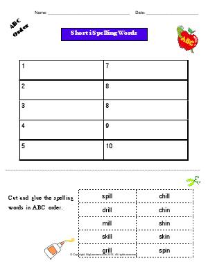 Preview image for worksheet with title Short i Spelling Words