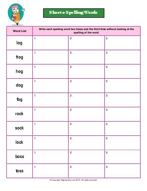 Preview image for worksheet with title Short o Spelling Words