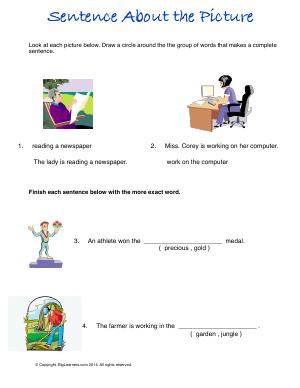 Preview image for worksheet with title Sentence About the Picture