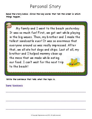 Preview image for worksheet with title Personal Story