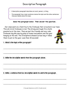 Preview image for worksheet with title Descriptive Paragraph