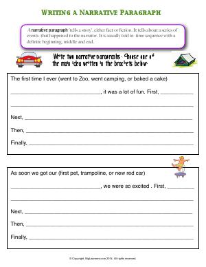 Preview image for worksheet with title Writing a Narrative Paragraph