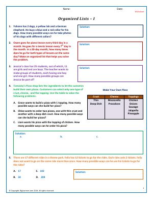 Preview image for worksheet with title Organized Lists - I