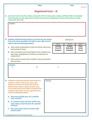 Preview image for worksheet with title Organized Lists - II