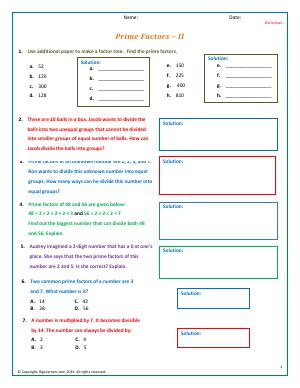 Preview image for worksheet with title Prime Factors - II