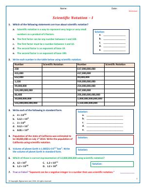 Preview image for worksheet with title Scientific Notation - I