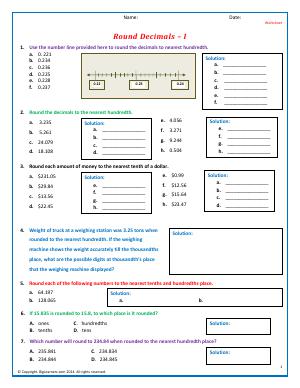 Preview image for worksheet with title Round Decimals - I
