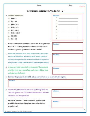 Preview image for worksheet with title Decimals: Estimate Products - I