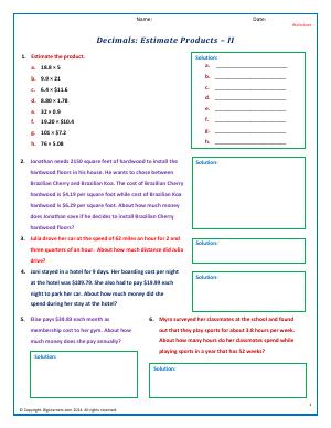 Preview image for worksheet with title Decimals: Estimate Products - II