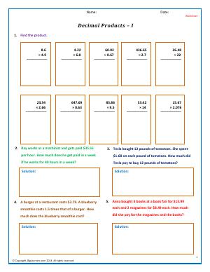 Preview image for worksheet with title Decimal Products - I