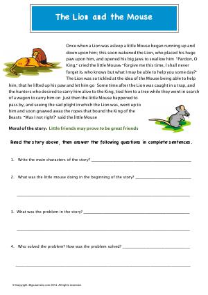 Preview image for worksheet with title The Lion and the Mouse