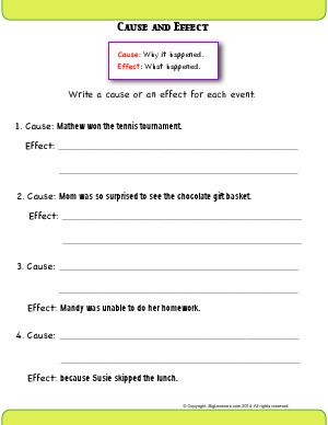 Preview image for worksheet with title Cause and Effect