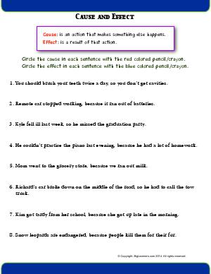 Preview image for worksheet with title Cause and Effect