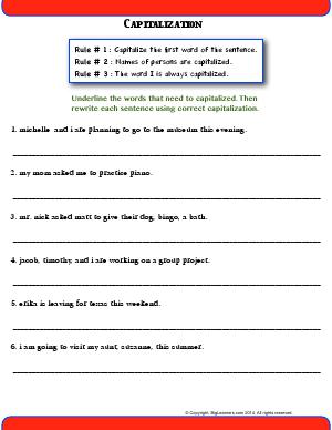 Preview image for worksheet with title Capitalization